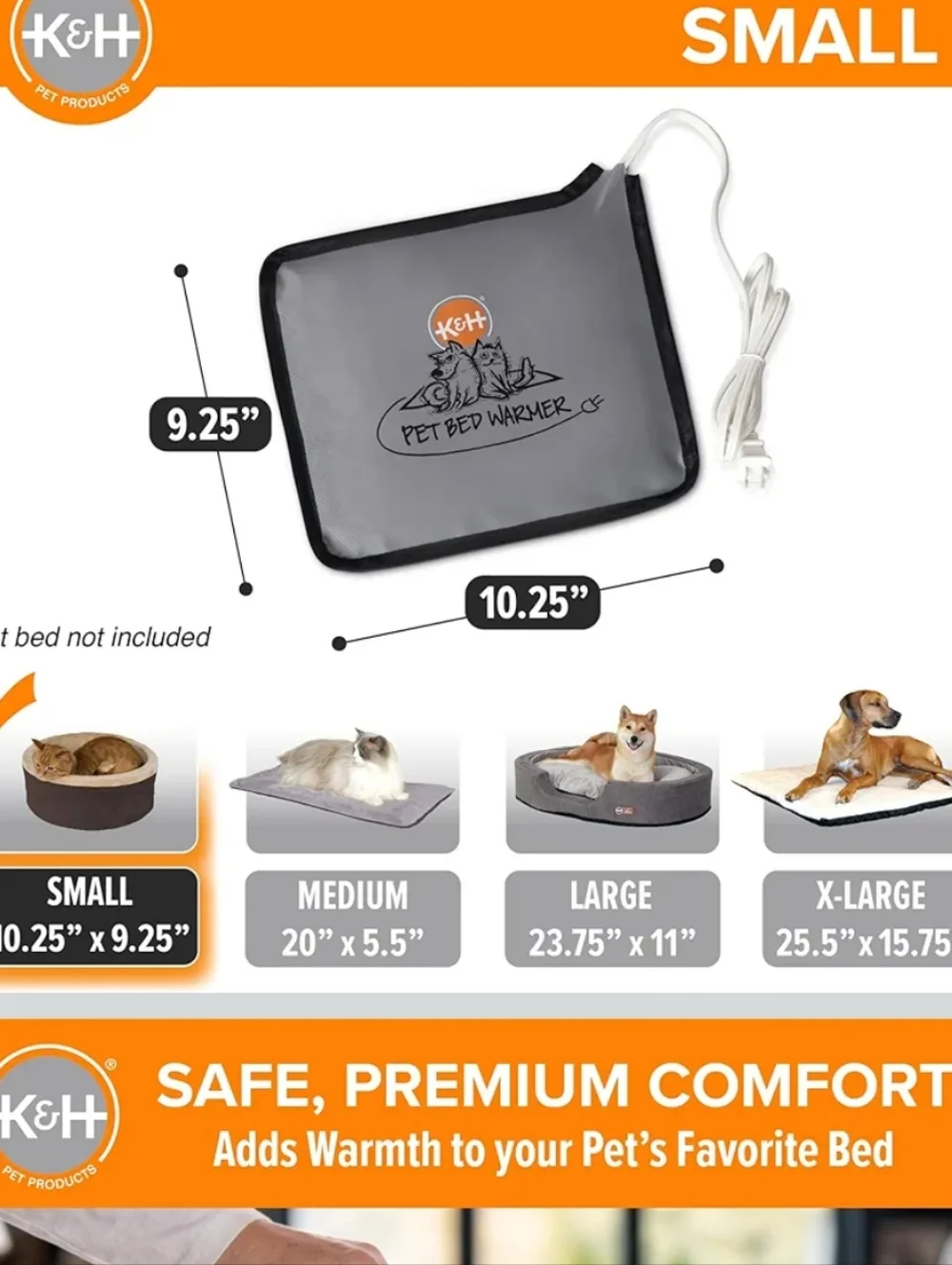 K&H Pet Bed Warmer Pad in Gray with Black Trim Small Size, For Cats & Dogs - Picture 5 of 10